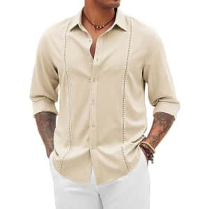 Men's Long Sleeve Cuban Guayabera Shirts for $13